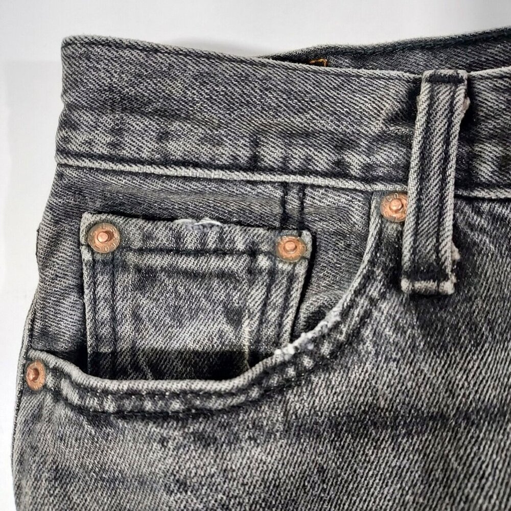 Levis 501 Jeans Button Fly 28"w 27.5"L Washed Black Denim Cotton Brass Rivited - Picture 6 of 16